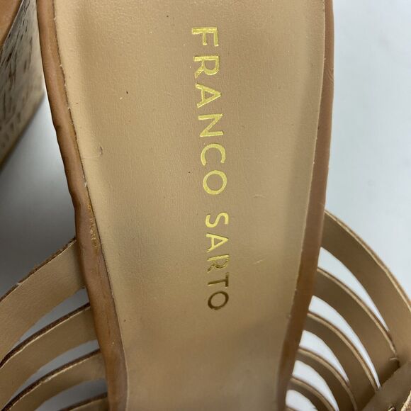 Franco Sarto Brown Leather Cork Wedge Heel Sandals Women Sz 10 - Picture 4 of 9